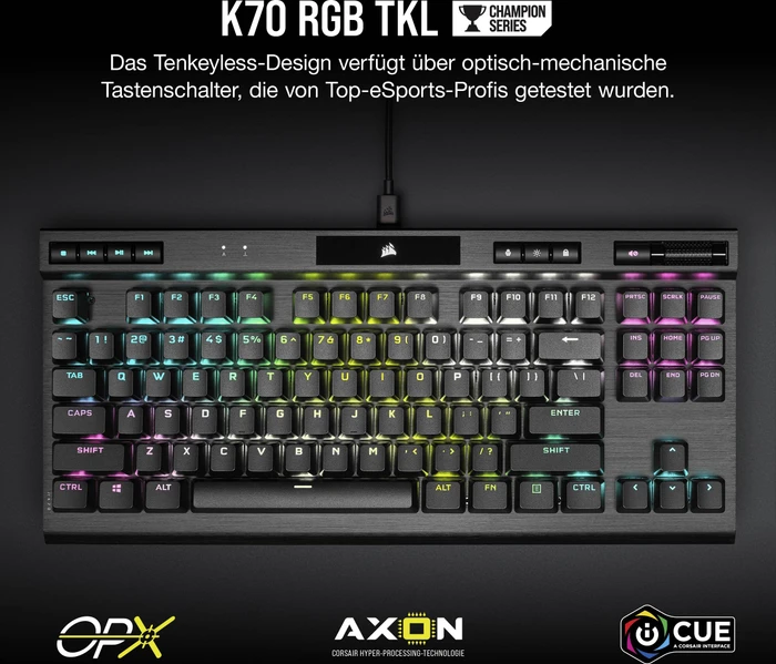Corsair Gaming K70 RGB TKL - Champion Series, LEDs RGB, Corsair OPX, USB, UK