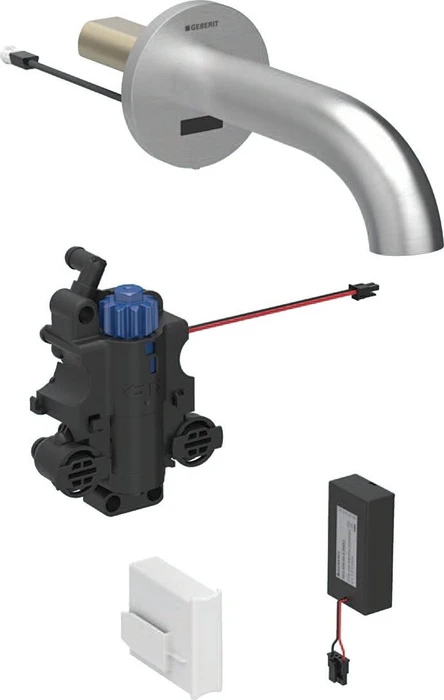 Geberit Piave Waschtischarmatur mit Batteriebetrieb und Thermostatmischer 17cm für UP-Funktionsbox edelstahloptik gebürstet easy-to-clean-beschichtet