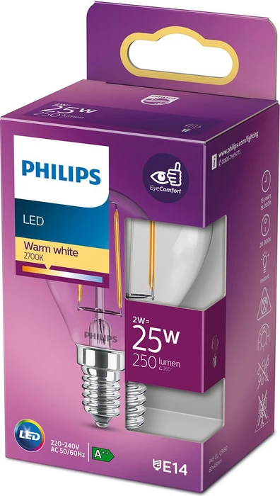 Philips Classic LED ND E14 2-25W/827 P45 CL
