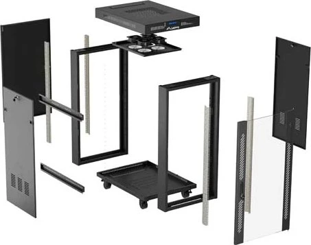 Lanberg 19" Rackschrank 24HE, LCD, freistehend, Flat Pack, V2, Gitternetztür, IP20, RAL 9004, 800mm tief