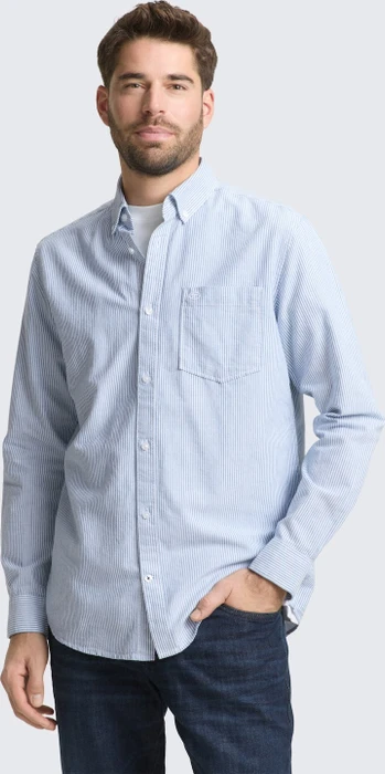 Tom Tailor Regular Fit Logo-Stickerei Hemd langarm blue petrol stripe (Herren)