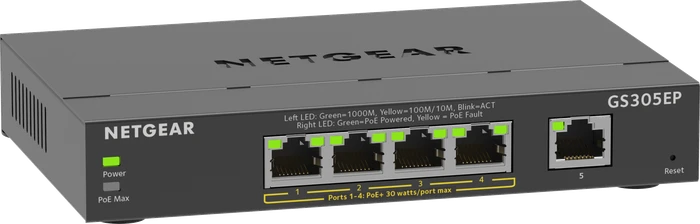 Netgear SOHO GS300 Desktop Gigabit Smart Switch, 5x RJ-45, 63W PoE+