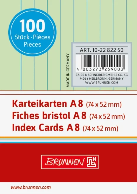 Brunnen Karteikarten, A8, liniert, grün, 100 Blatt