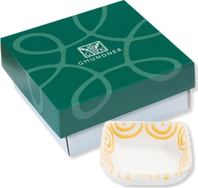 Gmundner Keramik Gelbgeflammt Schälchen quadratisch im Geschenkkarton 9x9cm