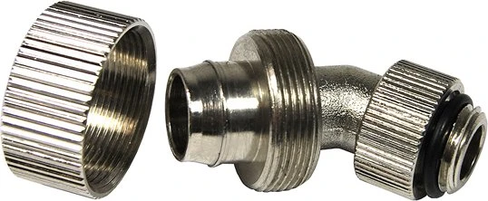 Aquatuning HF Schraubanschluss 45° G1/4" AG auf 19/13 drehbar, silber vernickelt