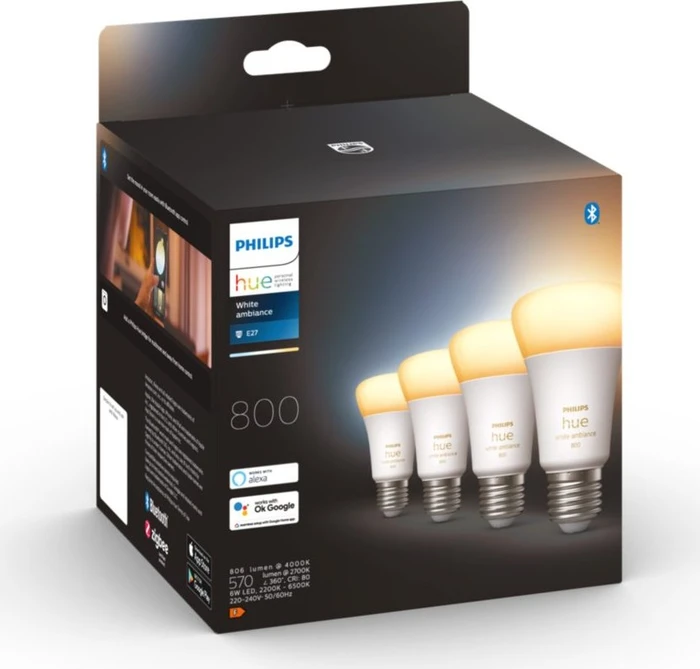 Philips Hue White Ambiance 800 LED-Bulb E27 6W, 4 Stück