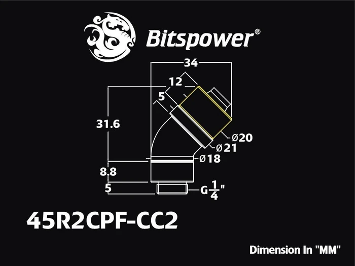 Bitspower Anschluss 45° G1/4" auf 13/10mm drehbar schwarz