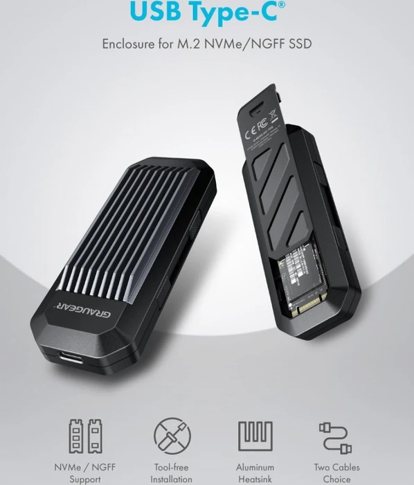 Graugear G-M202-AC-10G Externes Gehäuse für M.2 NVMe SSD, USB-C 3.1