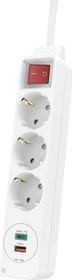 Hama Steckdosenleiste mit Schalter und Winkel-Flachstecker, 3-fach, 1x USB-A/1x USB-C 18W USB-PD, 1.4m, weiß