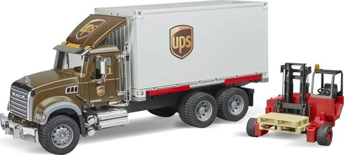 Bruder Profi-Serie MACK Granite UPS Logistik-LKW mit Mitnahmestapler
