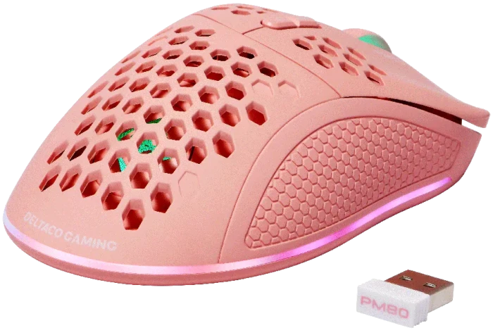 Deltaco PM80 Wireless Lightweight Gaming Mouse pink, USB/Bluetooth