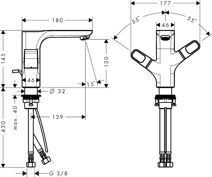 Hansgrohe Axor Urquiola 2-Griff Waschtischarmatur 120 mit Zugstangen-Ablaufgarnitur chrom