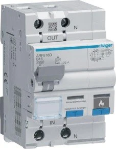 Hager Fehlerlichtbogen-Schutzeinrichtung AFDD FI-LS 1P+N 10kA B-16A 30mA Typ A 3m