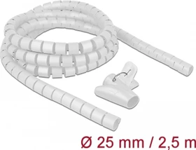 DeLOCK Spiralschlauch Kabelkanal mit Einziehwerkzeug, 25mm, 2.5m, weiß