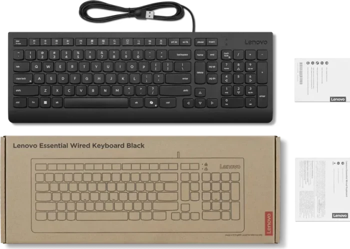 Lenovo Essential Wired Keyboard, schwarz, mit Copilot-Taste, USB, HU