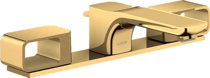 Hansgrohe Axor Urquiola 3-Loch Waschtischarmatur 50 mit Platte und Zugstangen-Ablaufgarnitur polished brass