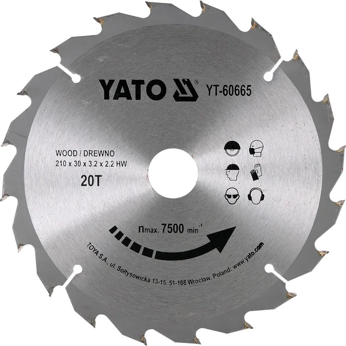 Yato YT-60665 HM Kreissägeblatt 20Z, 210x2.2x30mm, 1 Stück