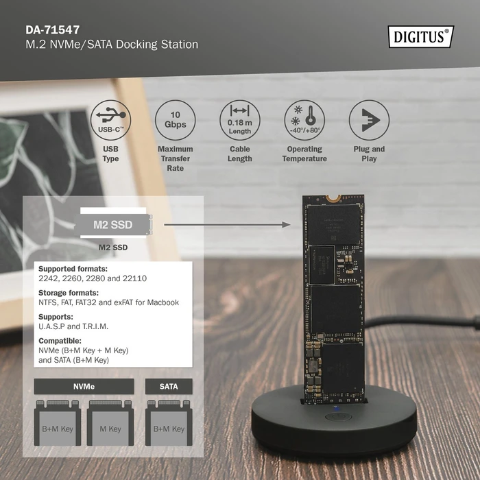 Digitus M.2 PCIe/SATA Dockingstation, USB-C 3.1