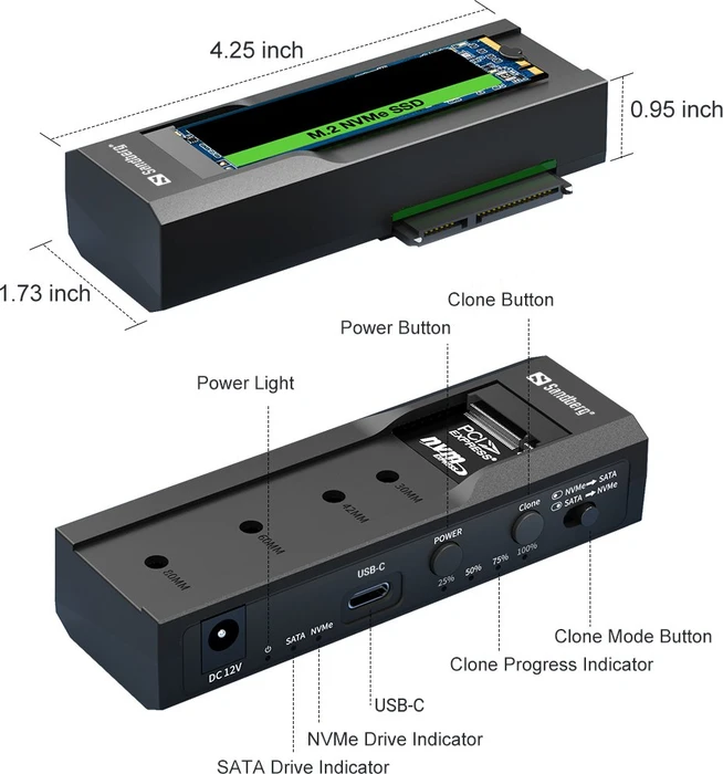 Sandberg Cloner-Dock für M.2/NVMe und SATA HDD, USB-C 3.1