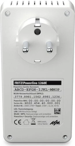FRITZ! FRITZ!Powerline 1260 WLAN Set / 1260E Kit, International, Powerline/WLAN-Access Point und Powerline-Adapter Set, 2er-Bundle
