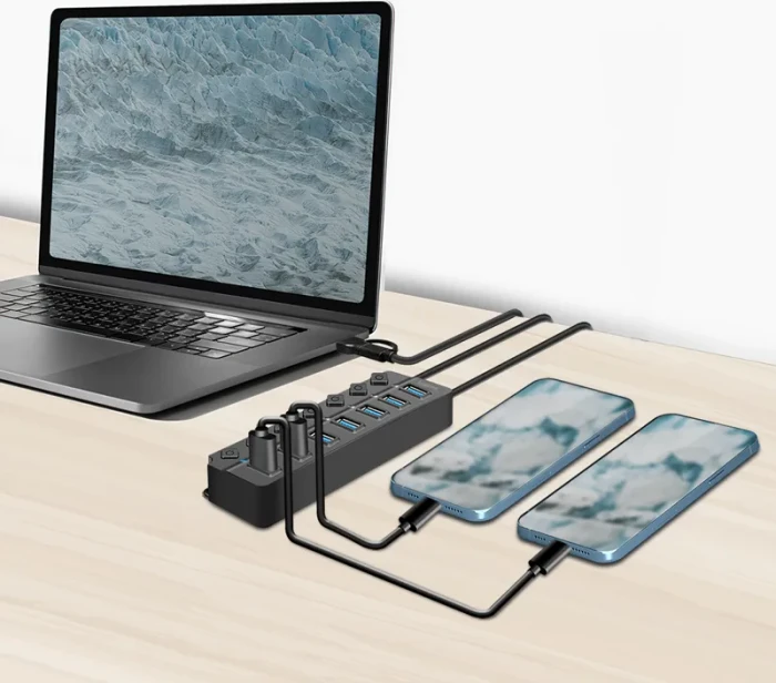 LogiLink USB 3.2 Gen1 Hub mit Ein-/Aus-Schalter, 7x USB-A 3.0, USB-C/USB-A 3.0 [Stecker]