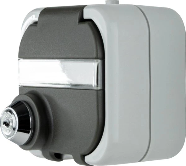 REV Ritter AquaTop Steckdose AP mit Schloss IP44, grau