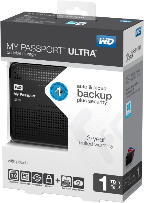 Western Digital WD My Passport Ultra schwarz 1TB, USB 3.0 Micro-B