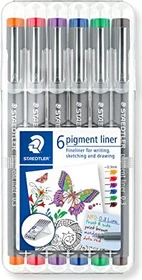 Staedtler Pigmentliner 308 0.3mm ohne gelb sortiert, 6er-Set, Kunststoffetui