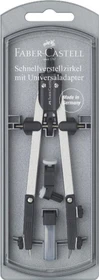 Faber-Castell Schnellverstellzirkel mit Gelenken, 3.5mm-Zapfen, Universaladapter, silber, Klarsichtetui