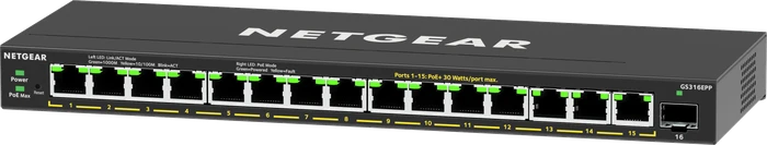 Netgear Ethernet Plus GS300 Desktop Gigabit Switch, 15x RJ-45, 1x SFP, 231W PoE+