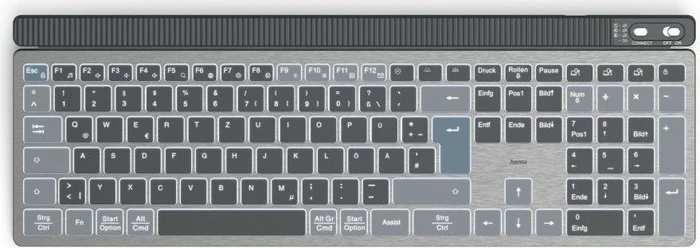 Hama WK-750 Multi-Device-Tastatur, grau/schwarz, LEDs weiß, USB/Bluetooth, DE