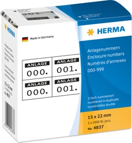 Herma Zahlenetiketten Anlage zweifach, 22x15mm, schwarz/weiß, 1er-Pack (2000 Etiketten)