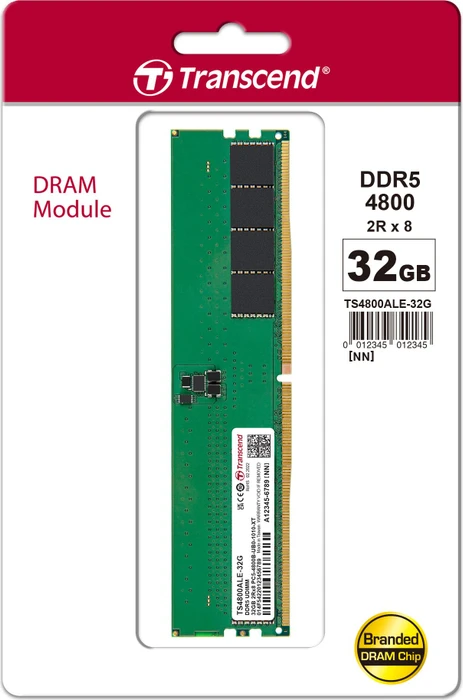 Transcend UDIMM 32GB, DDR5-4800, CL40, 2RX8