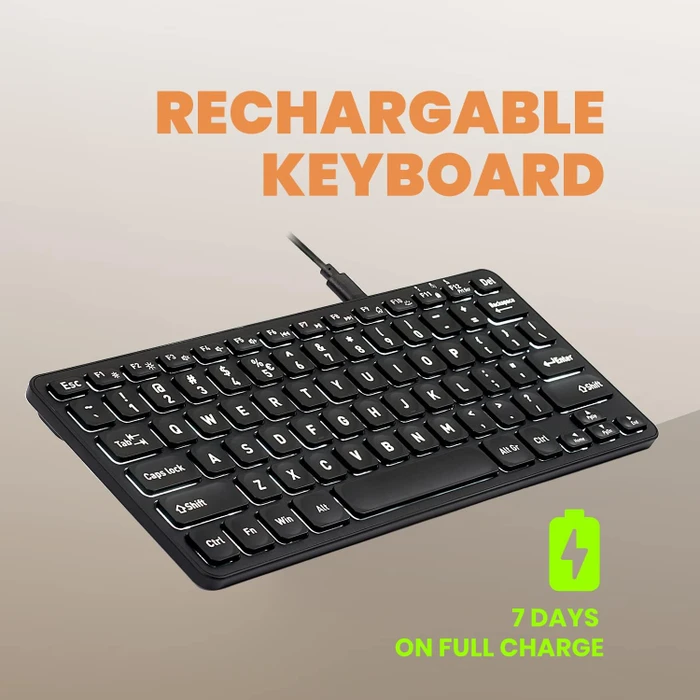 Perixx Periboard-732 Wireless Mini Keyboard, schwarz, LEDs weiß, USB, UK
