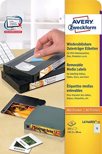 Avery-Zweckform Etiketten für Speichermedien, 147.3x20mm, weiß, 25 Blatt (325 Etiketten)