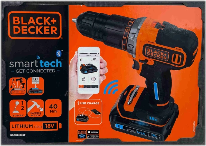Black&Decker BDCHD18KST SmartTech Akku-Schlagbohrschrauber inkl. Koffer + Akku 1.5Ah