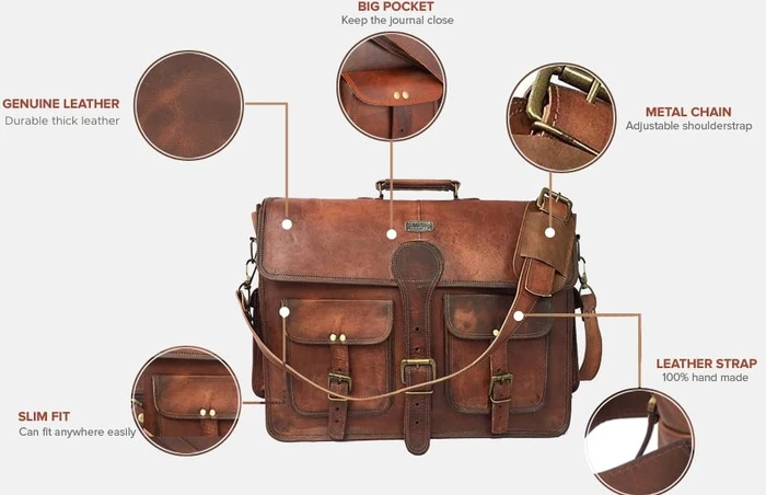 Cuero 18" Vintage Leder Umhängetasche Dark Brown, braun