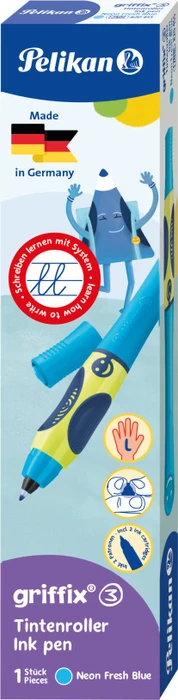 Pelikan griffix 3 Tintenroller (Patrone) neon fresh blue, Linkshänder, Faltschachtel