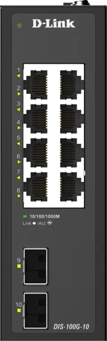 D-Link DIS-100G Industrial Railmount Gigabit Switch, 8x RJ-45, 2x SFP