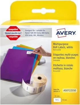 Avery-Zweckform Endlosetiketten kompatibel zu Dymo 11355, 41x89mm, ablösbar, weiß, 1er-Pack (500 Etiketten)