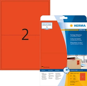 Herma Etiketten, 199.6x143.5mm, ablösbar, rot, 20 Blatt (40 Etiketten)