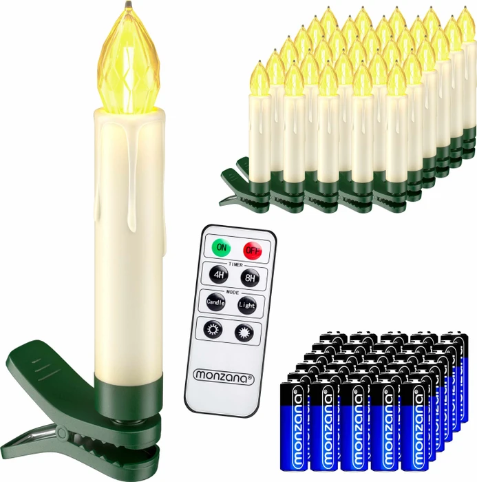 Monzana Weihnachtsbaumkerzen-Set LED 30x warmweiß, 30 Stück