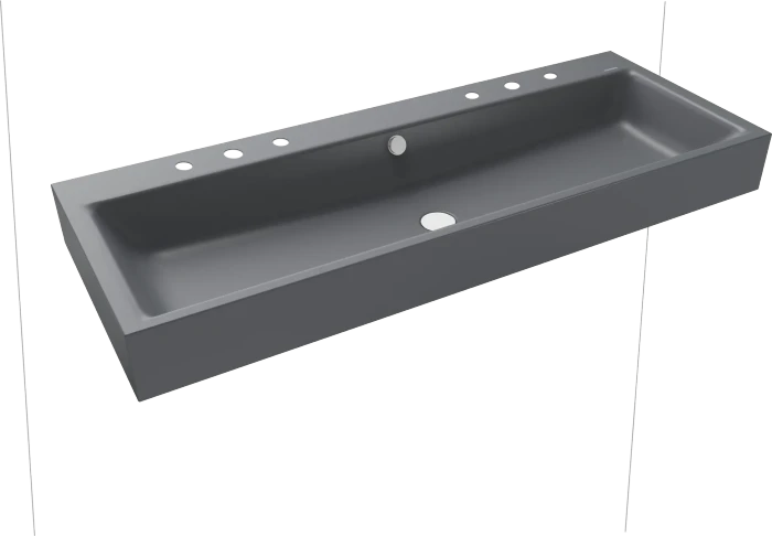 Kaldewei Puro Wand-Doppelwaschtisch 120x46cm mit Überlauf, 2x3 Hahnlochbohrung, Perl-Effekt, cool grey 70