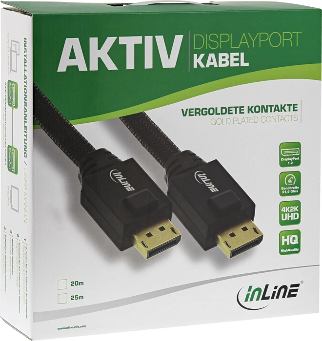InLine aktives DisplayPort 1.2 Kabel schwarz, 25m