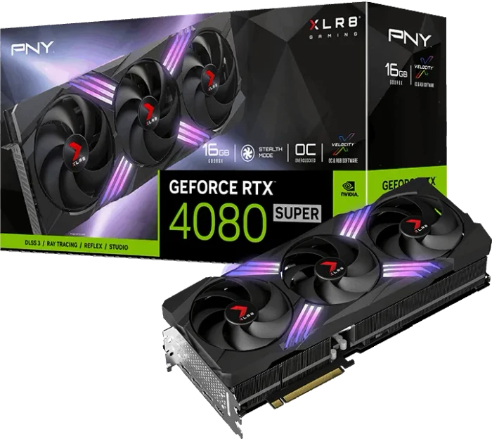 PNY GeForce RTX 4080 SUPER XLR8 Gaming Verto Epic-X RGB Overclocked Triple Fan, 16GB GDDR6X, HDMI, 3x DP