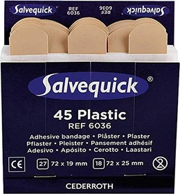 Cederroth Salvequick 45 Plastic REF 6036 Pflasterstrips Nachfüllpack 2 Größen, 45 Stück