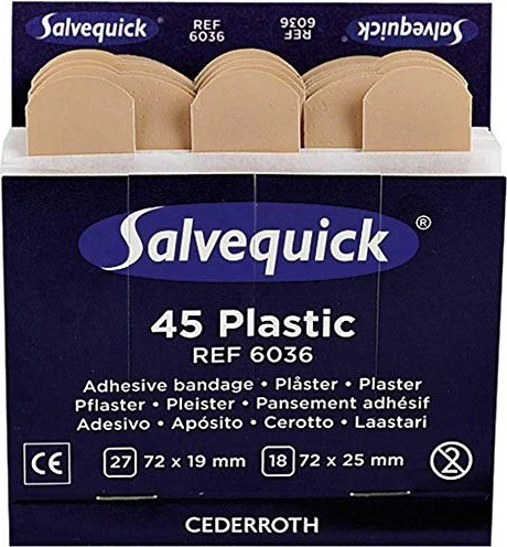 Cederroth Salvequick 45 Plastic REF 6036 Pflasterstrips Nachfüllpack 2 Größen, 45 Stück