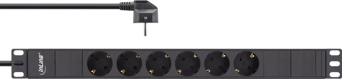 InLine 19" Aluminium Steckdosenleiste, 1HE, 6-fach, 250V, schwarz, 2m