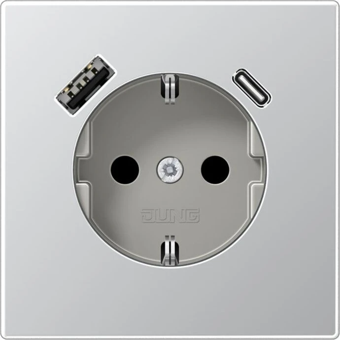 Jung Serie LS SCHUKO-Steckdose mit USB-Ladegerät Safety+, aluminium