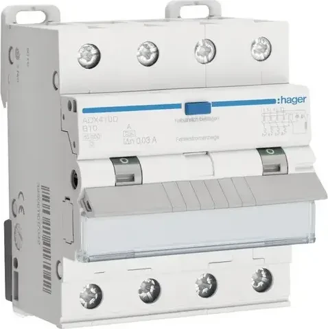 Hager Fehlerstrom-Leitungsschutzschalter 4P 10kA B-10A 30mA Typ A
